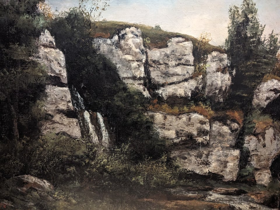 A painting by Gustave Courbet - Landscape with Rocky Cliffs and a Waterfall, Gustave Courbet, 1872