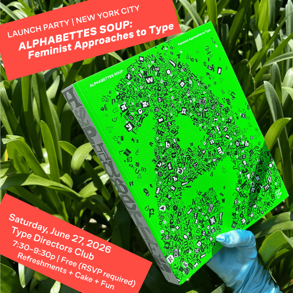 a gloved hand holds the Alphabettes Soup book cover with some green foliage in the background