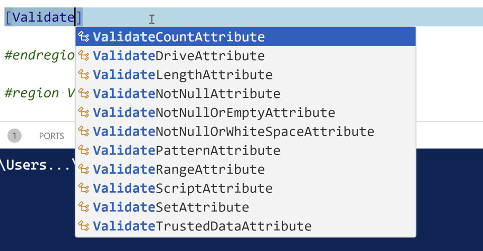 Adding VSCode validation attributes