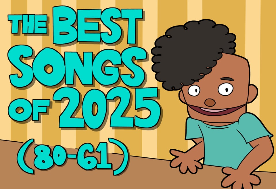Thumbnail art for the Best Songs of 2025 (80-61). It depicts me as a hand puppet talking at a desk, reminiscent of the music video for Andy Mineo's "I Swear, This Is Not An Andre 3000 Diss Song"
