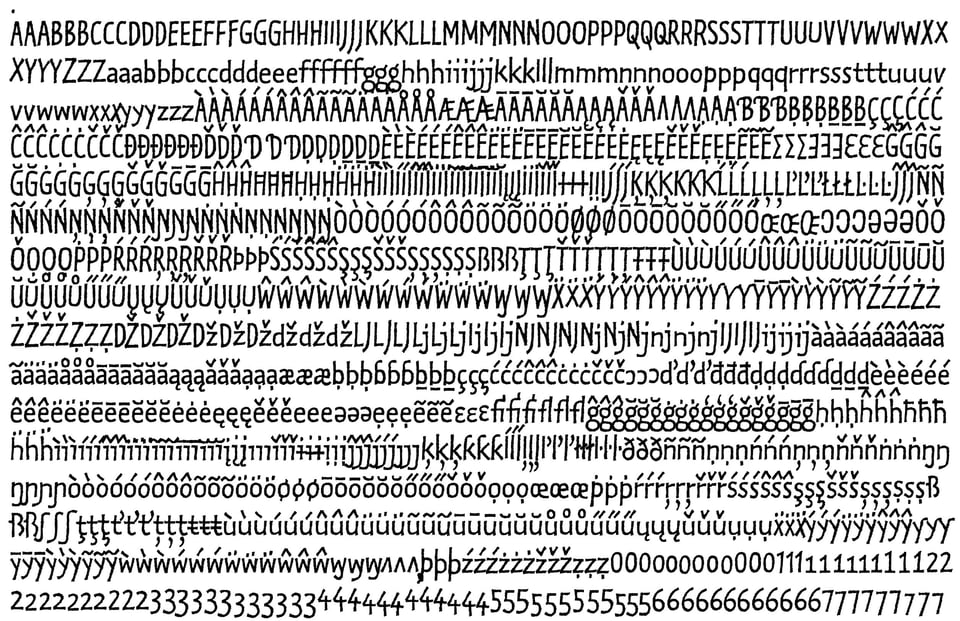 Fine print, many lines set in LTR Kosmik Regular. Hundreds of diacritics.