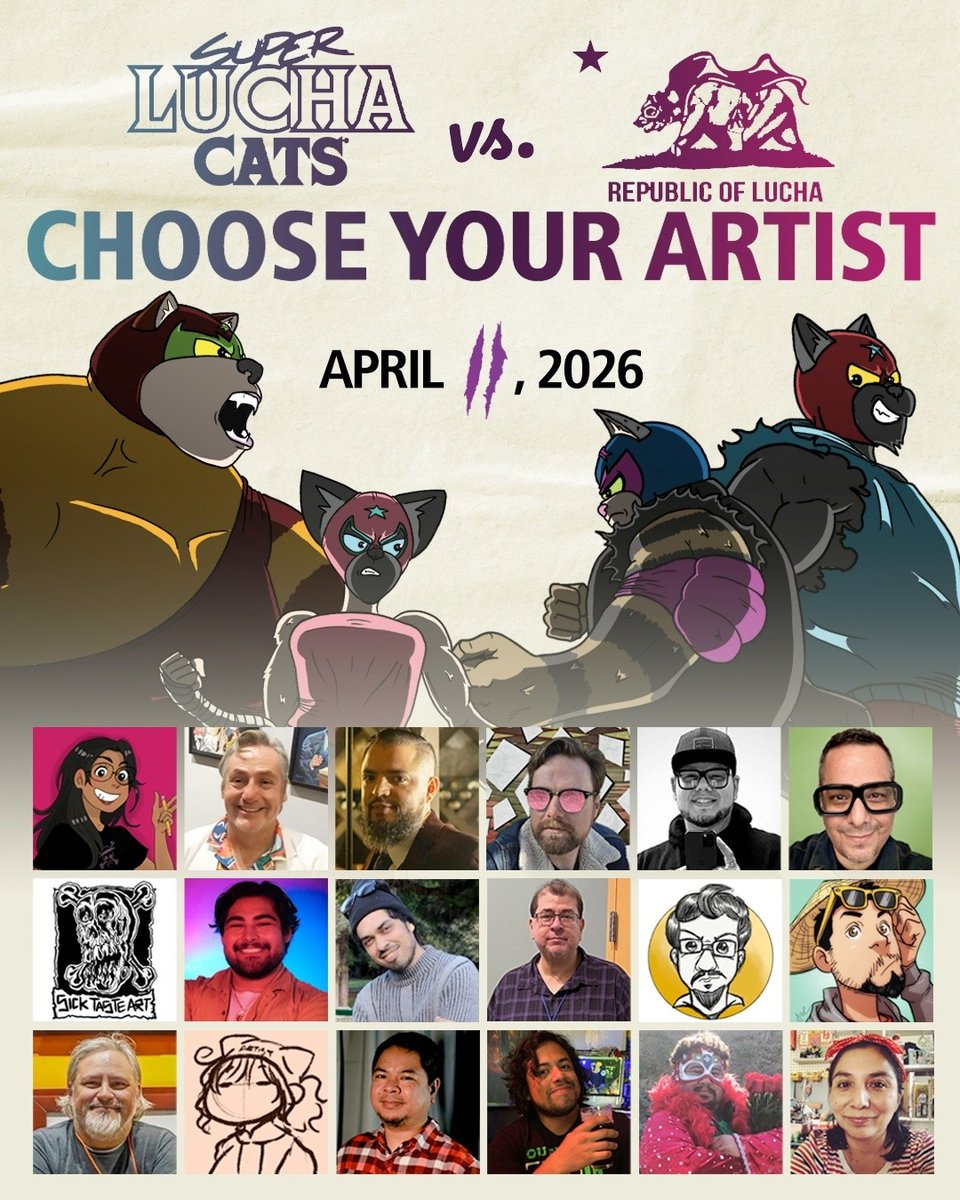 lucha cats and republic of lucha flier to promte the art show curated by Javier Soloranzo