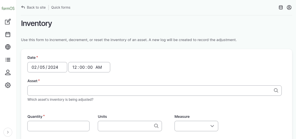 Inventory quick form