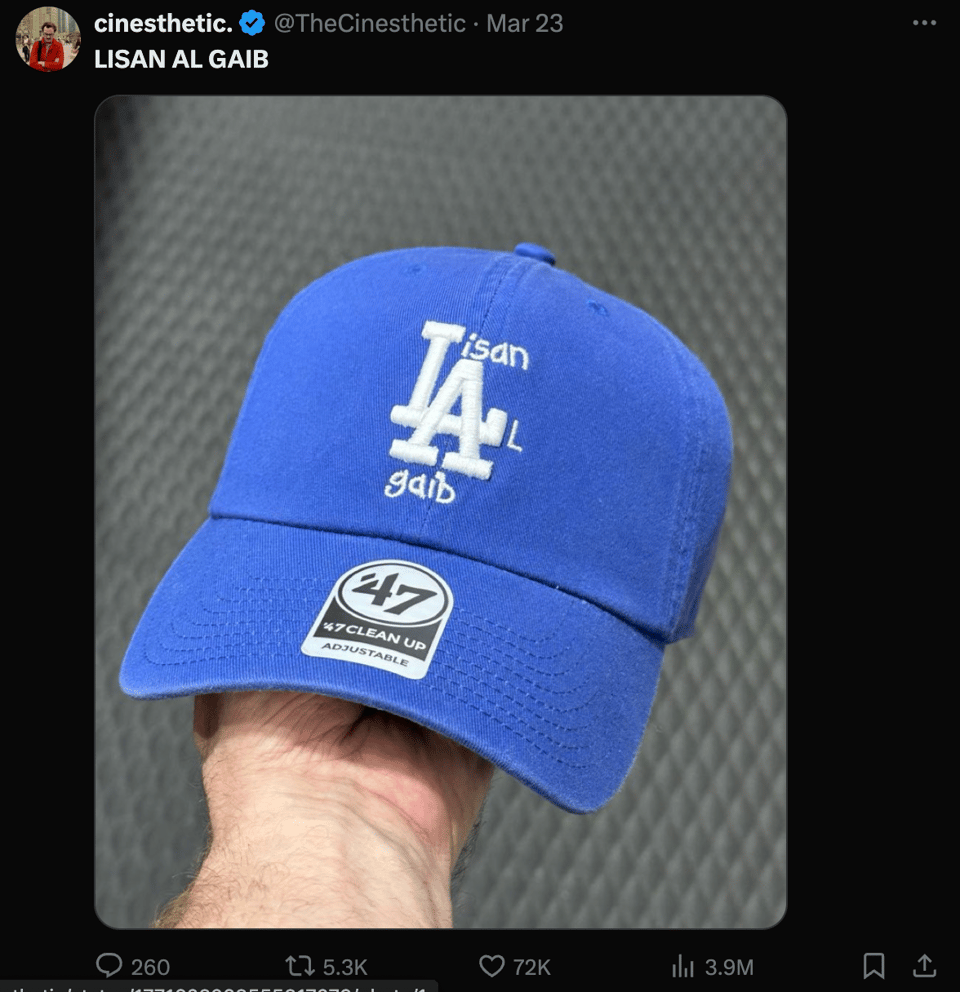 LA Dodgers hat but with Lisan Al Gaib