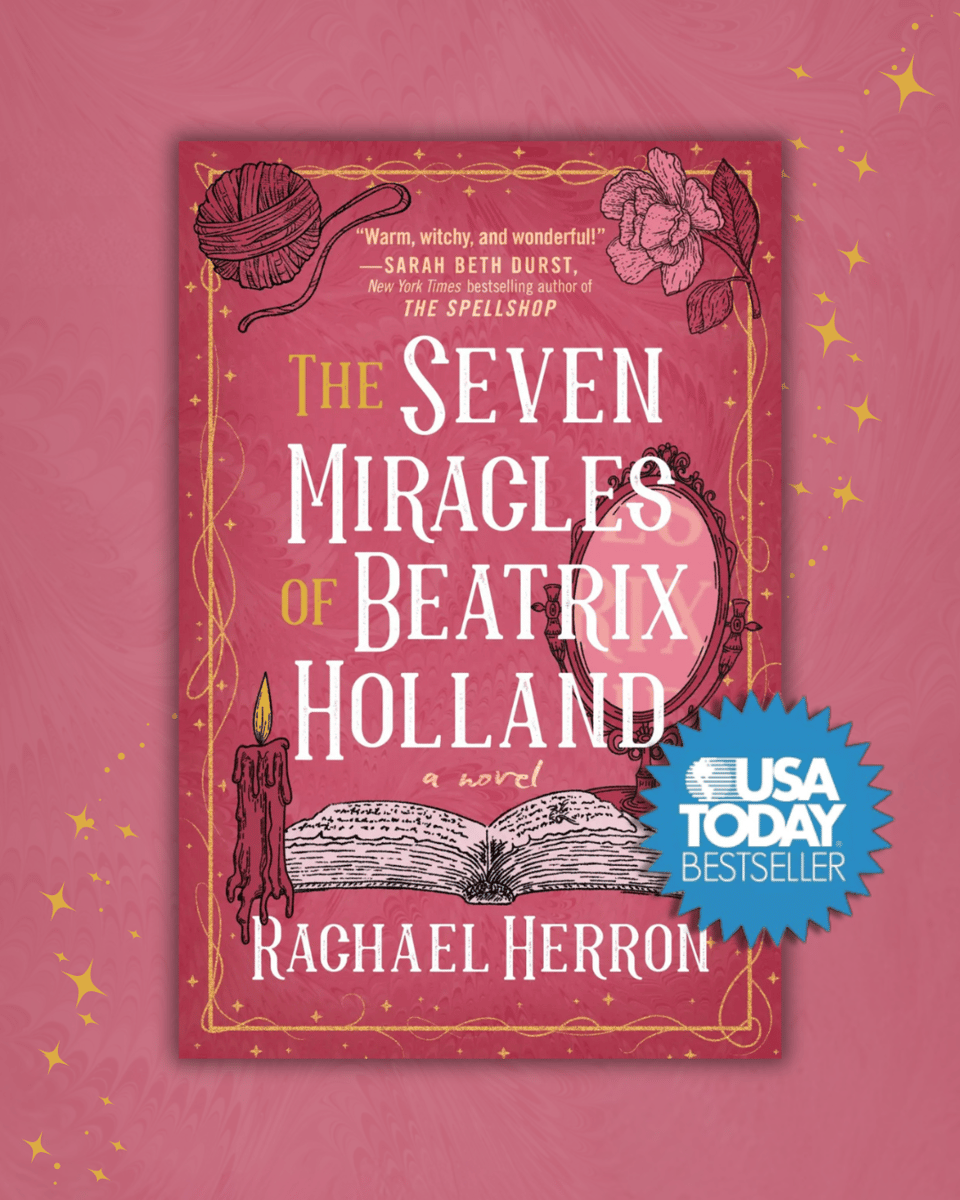 pink image of The Seven Miracles of Beatrix Holland with a blue USA TODAY BESTSELLER sticker on it.