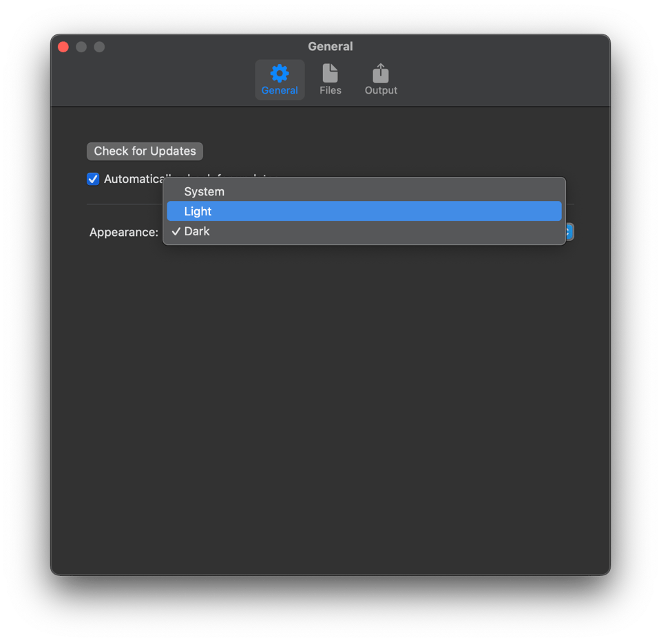 General settings to enable dark mode