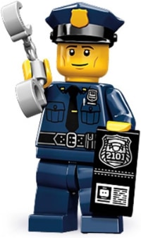 A LEGO cop with handcuffs and a badge