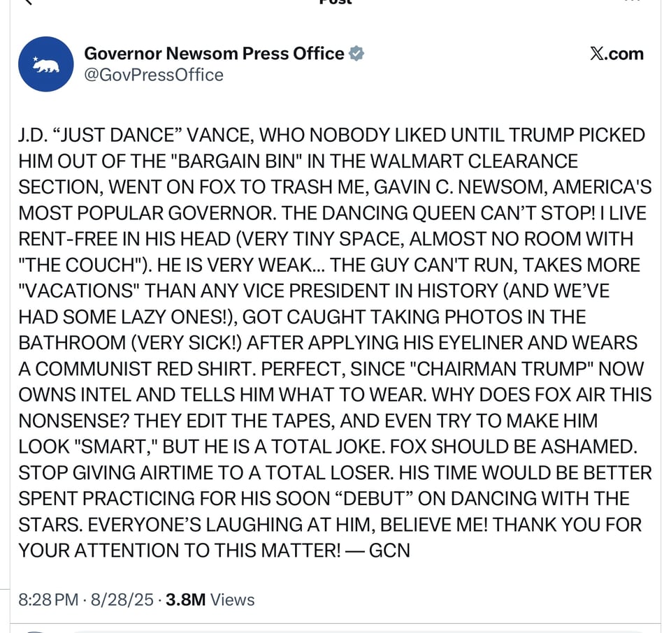 Newsom goes at Vance