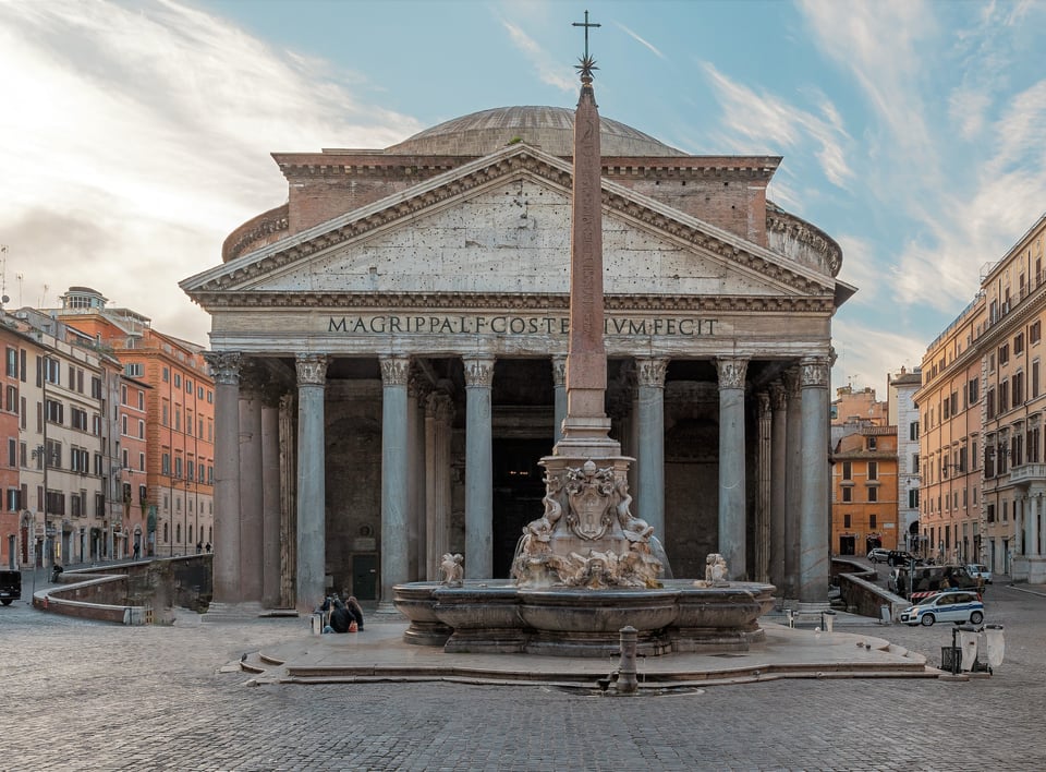 The Pantheon in Rome with an Egyptian obelisk in the foreground
