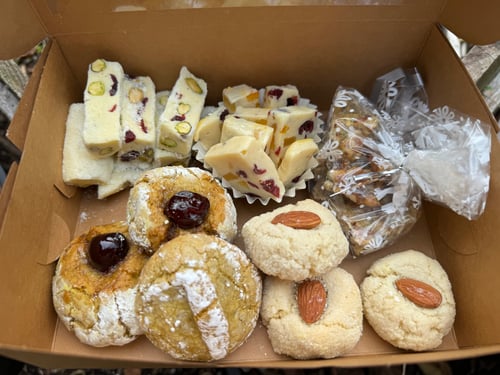 a box of homemade pastries and confections