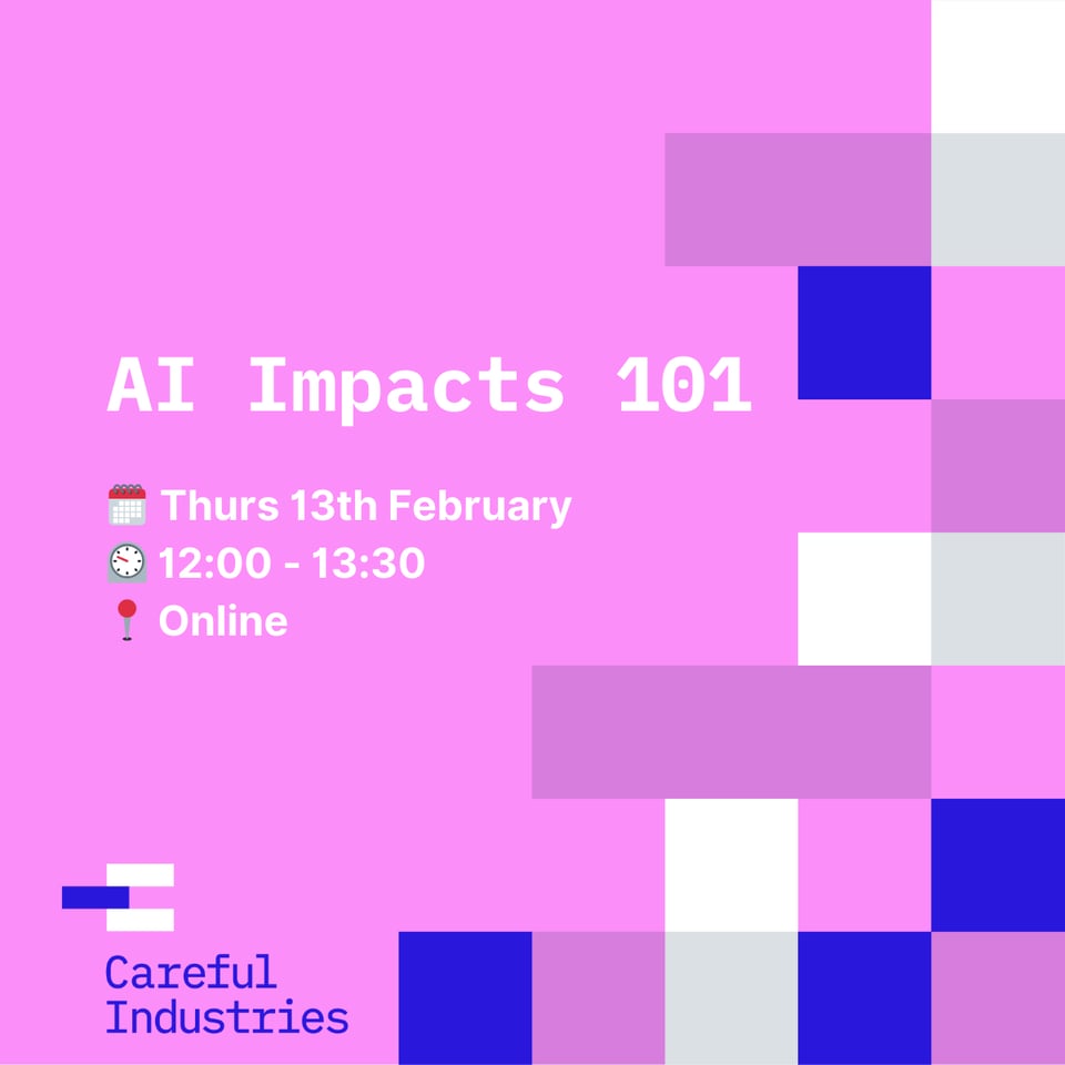 A pink square with the words AI Impacts 101 and the Careful Industries logo