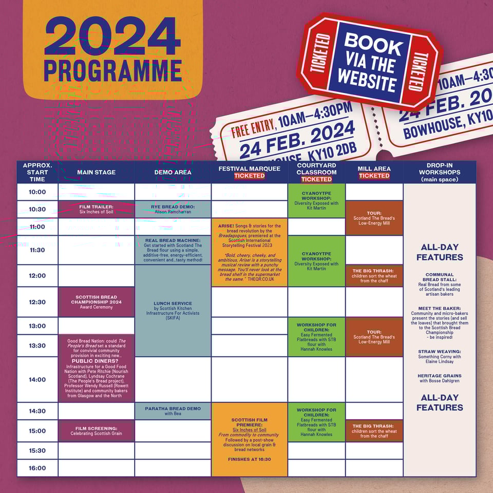 Reminder: pre-book tickets for the Scottish Festival of Real Bread this Saturday