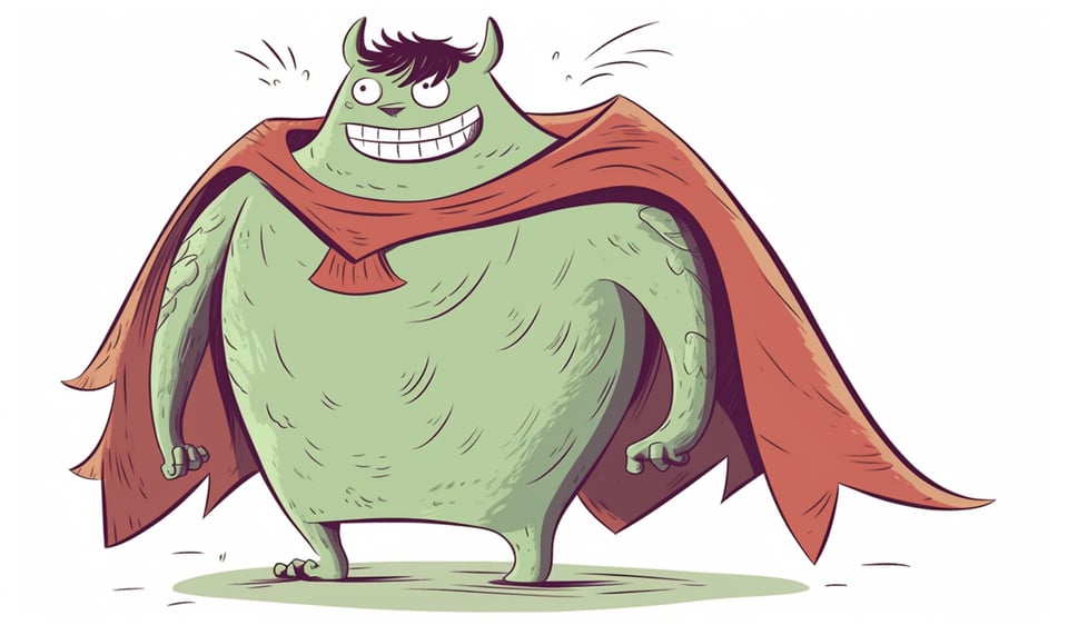 et monster med superhelt-kappe