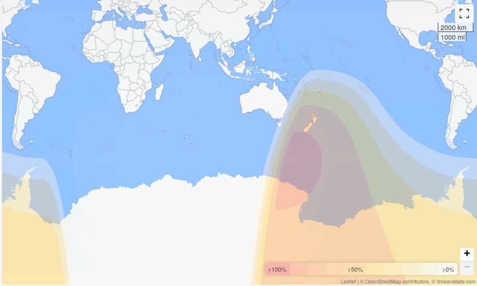 a map of the world showing where the eclipse will be seen