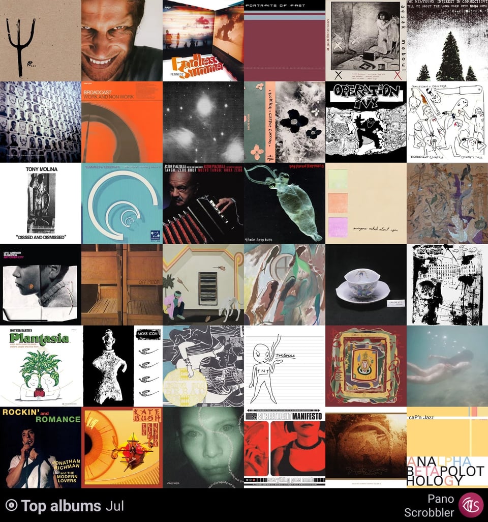 A 6x6 grid of album covers