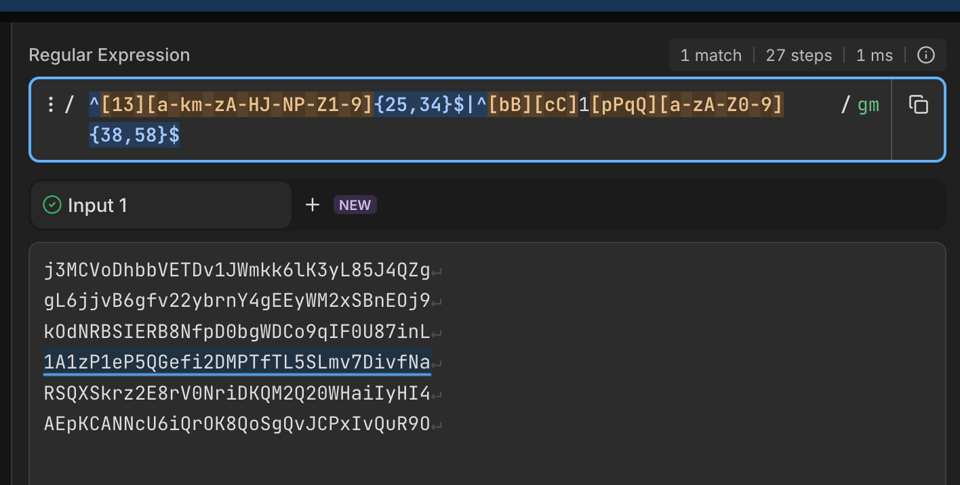A screenshot from regex101