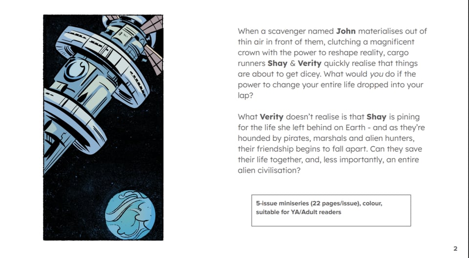 A page from the NO SPACE LIKE HOME pitch, explaining the premise of the story.