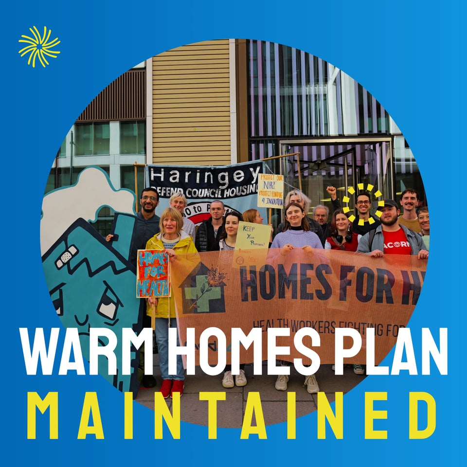 Selce’s Energy & Private Renter Advisor Gustavo at a demonstration with Medact, calling on the government to commit to the Warm Homes Plan.