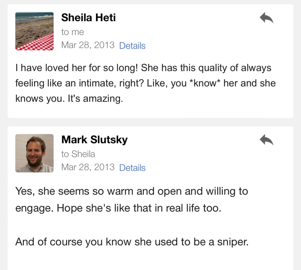 An email exchange in which Sheila writes,