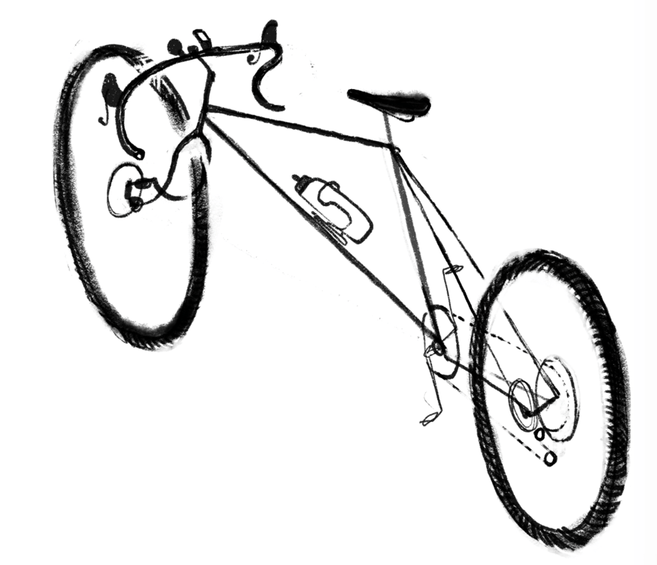 Drawing of a bicycle without any place to store books.