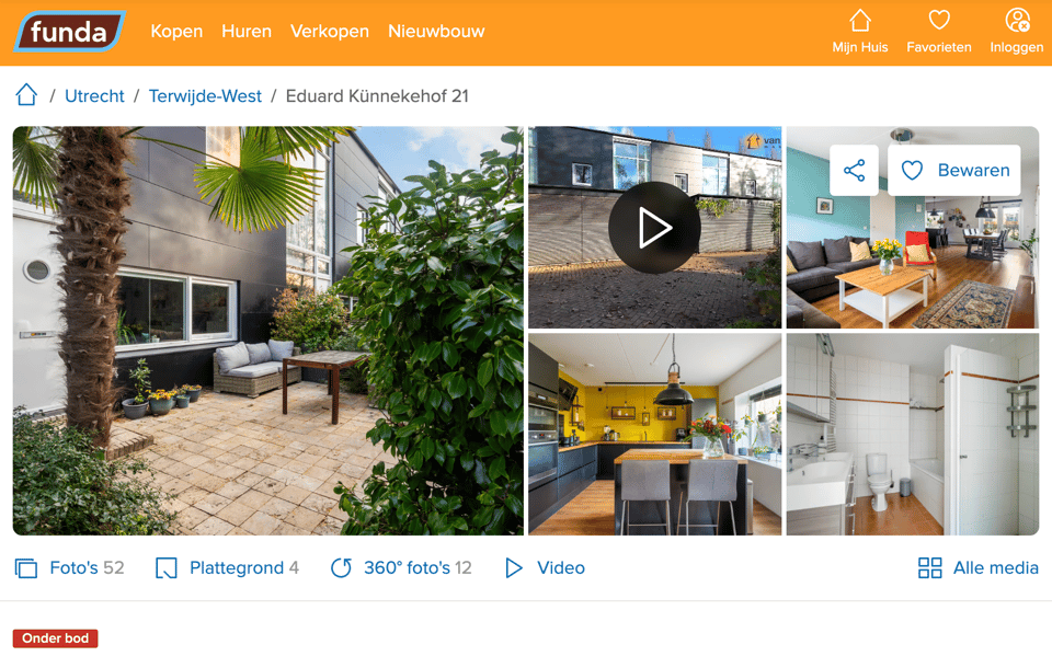 Funda listing of a house for sale "Onder bod".