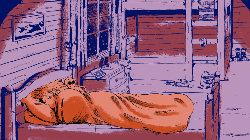 Final colors: the background is dark pink/burgundy and the character orange