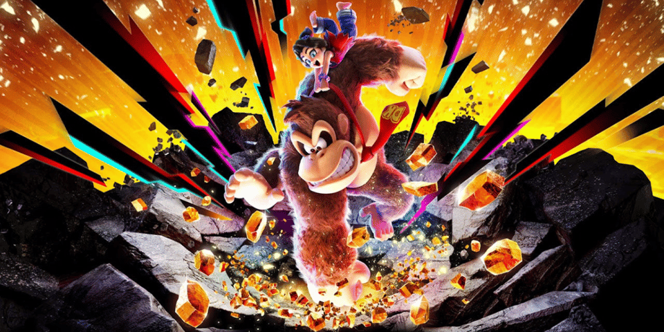A cartoon gorilla punches a hole in the ground.