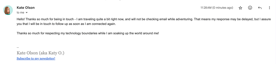 OoO message for newsletter email account