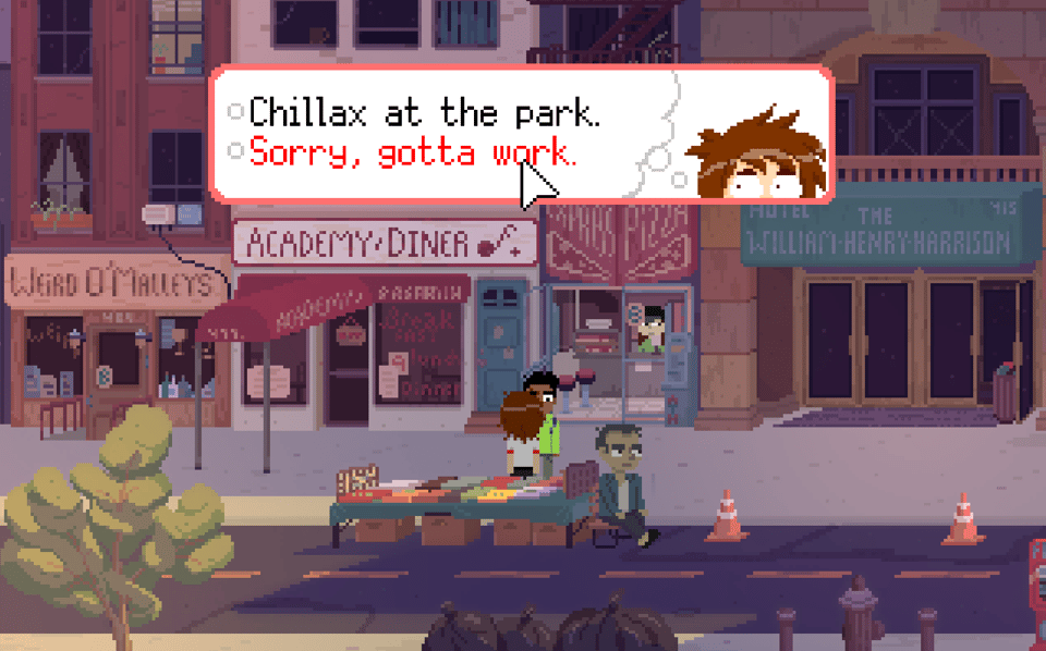 Mara is presented with a choice: chillax at the park, or work?