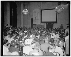 Senate Civil Liberties Committee hearing July 2, 1937 — full house as they screened footage of the Memorial Day Chicago riot