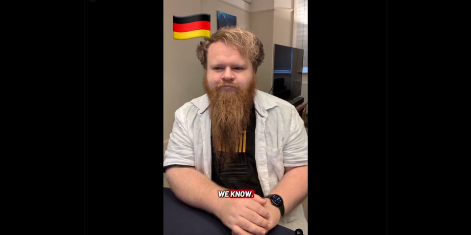Tom Bacon with a German flag.