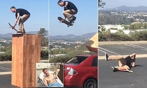Jackass star Steve-O breaks BOTH his legs in skateboard stunt filmed by Tony Hawk