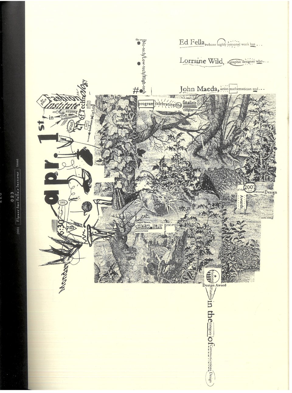 A scan of one of Edward Fella's flyers from Idea Magazine #318. A monochromatic and complex collage.