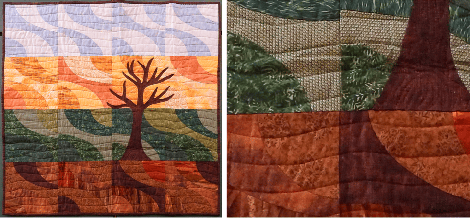 Prairie Solitude
Pieced and quilted by Debbie Stegemann, Wabasha, MN
Pattern:  Inspired by Canyon Dance by Tracy Trevethan Designs, I changed it up a bit and added a silhouette of a tree