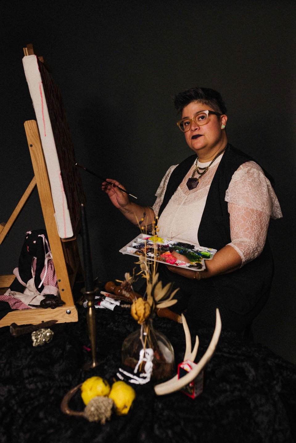 a photo of the artist KCF pretending to be a renaissance painter
