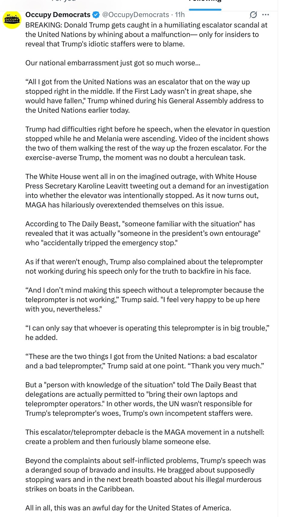 In case you wonder what happened to the escalator and teleprompter at the U.N.