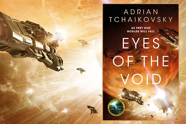 The book cover for author Adrian Tchaikovsky's novel Eyes of the Void.