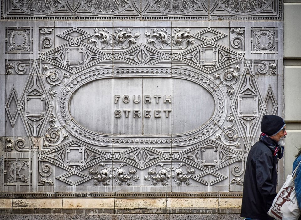 relief on the side of the Grain Exchange building along 4th Street in Downtown Minneapolis