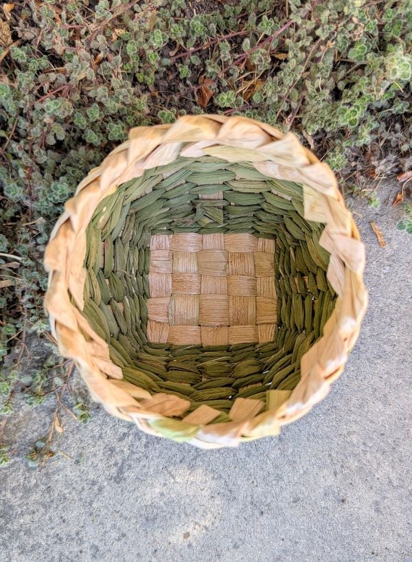 Top view of a woven cattail basket