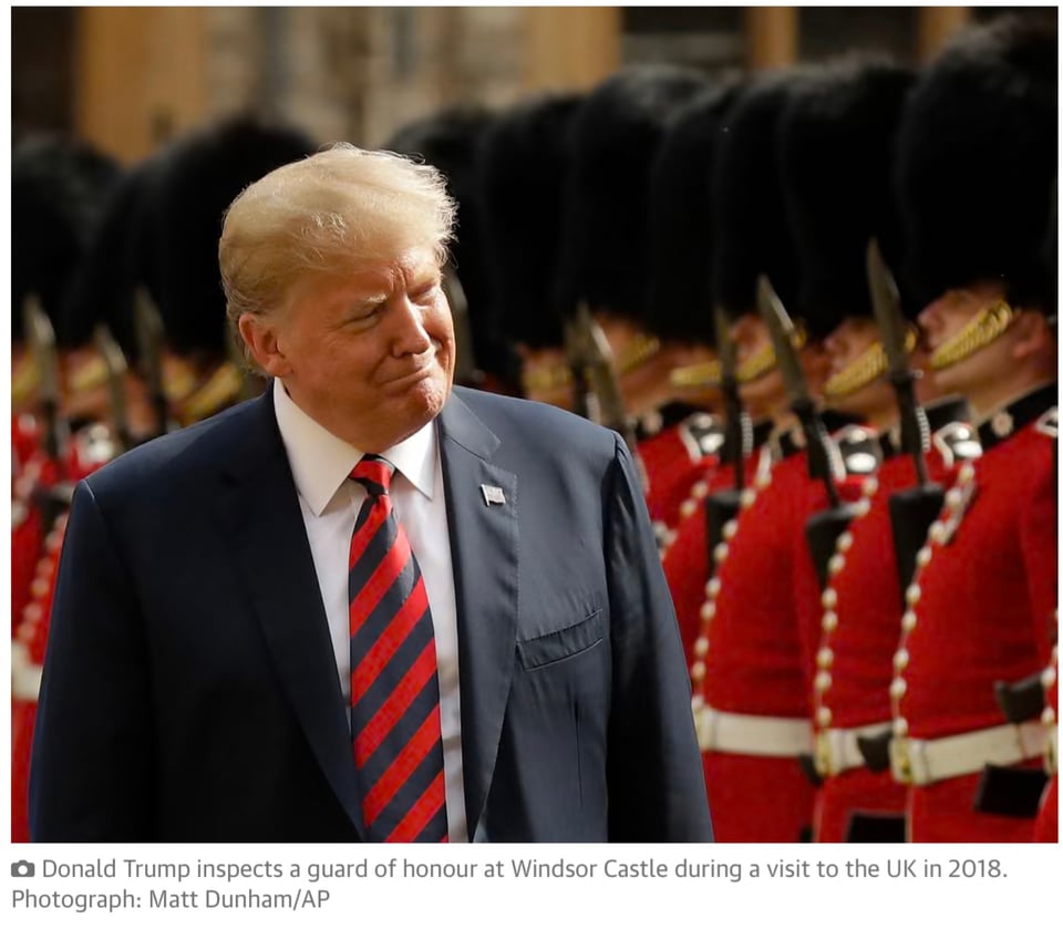 Donald Trump inspects a guard of honour at Windsor Castle during a visit to the UK in 2018. Photograph: Matt Dunham/AP