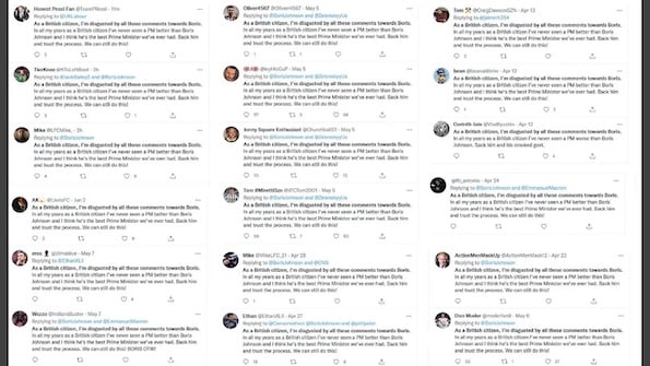 A screenshot, hard to read, showing many almost identical tweets.