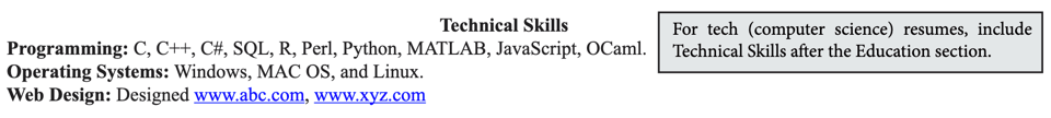 A block of text showing an example of technical skills