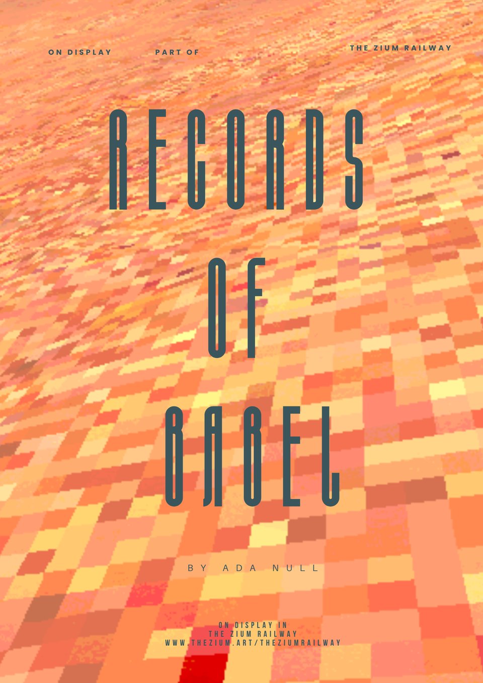 A poster showing a pixelated yellow-red landscape with the words "Records of Babel" overlaid
