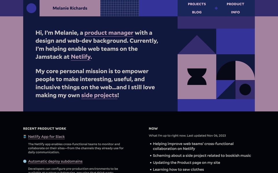 The home page of Melanie’s website