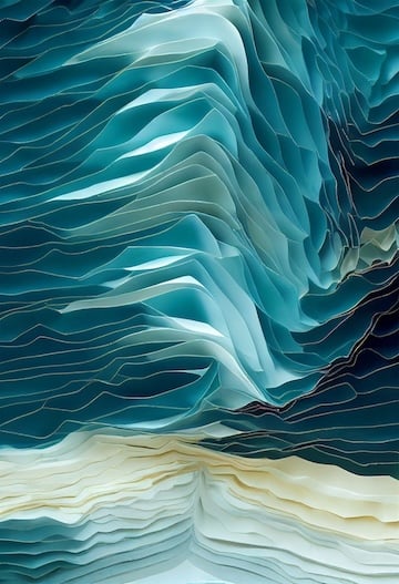 microscopic image of sugar as blue and cream serrated layers