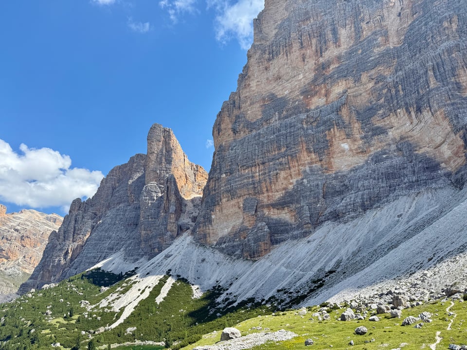 big wall of red and gray rock