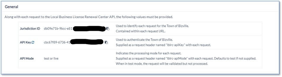 Sample of API Keys in the State Portal