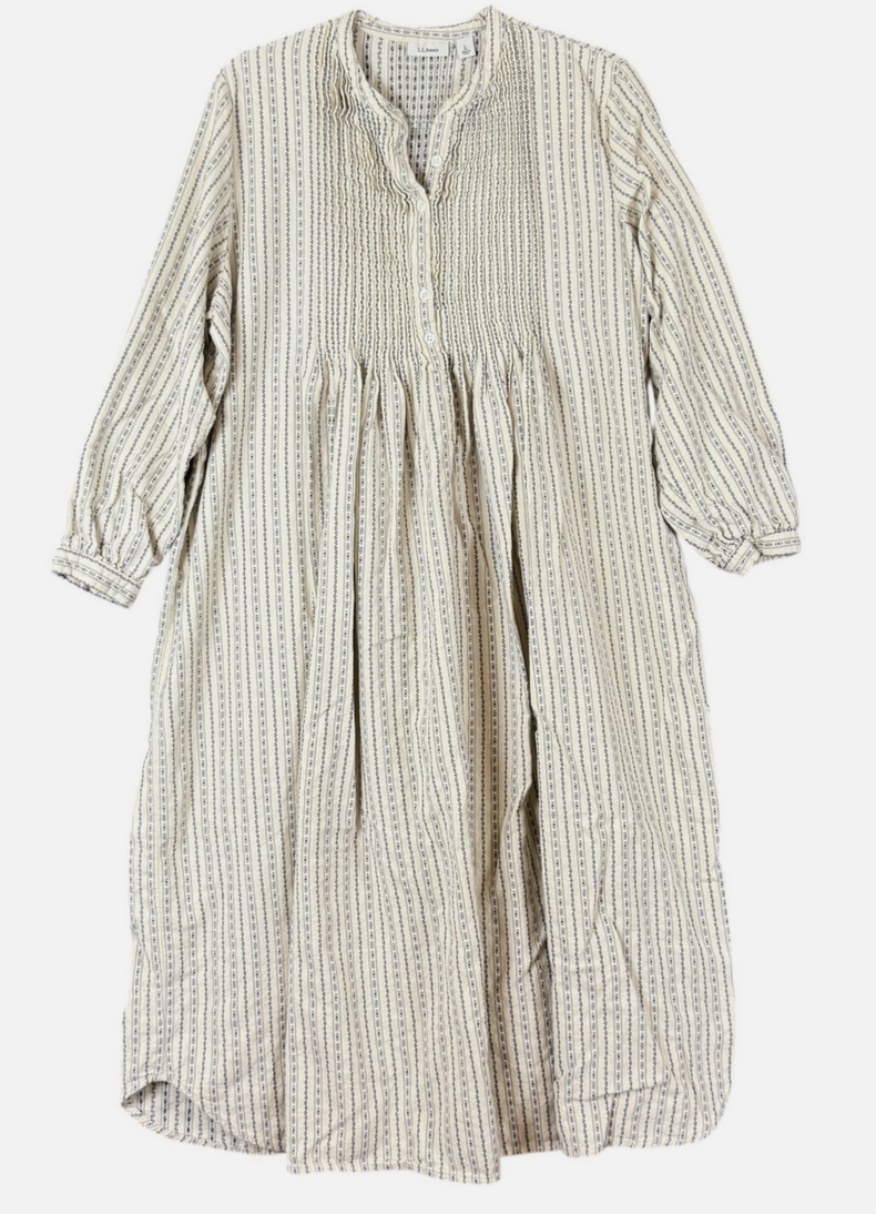 A cotton flannel nightgown with a striped pattern.