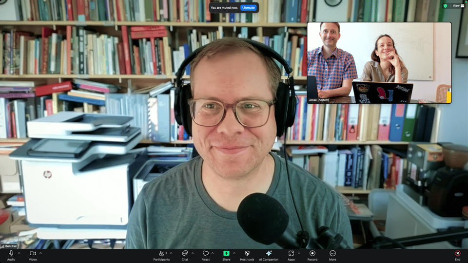 Ben on zoom, joining Jesse and Zrinka in NYC