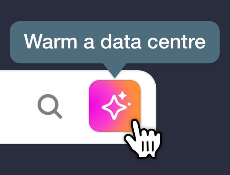 Un bouton avec le picto d'IA et au dessus "warn a data center"